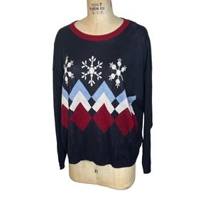 Royal Monk 3X navy blue argyle snowflake sweater